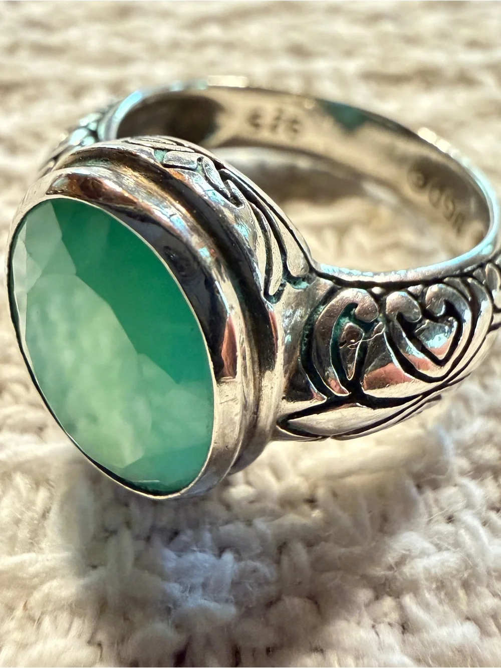 Vintage Sterling Silver Rose Cut Green Chalcedony Janice Girardi Designs Size 10